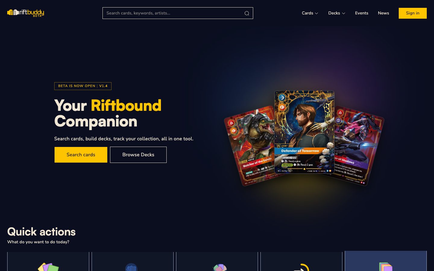 RiftBuddy home page on desktop